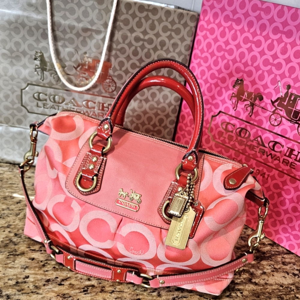 Coach Signature Canvas Handbag,  corral/pink